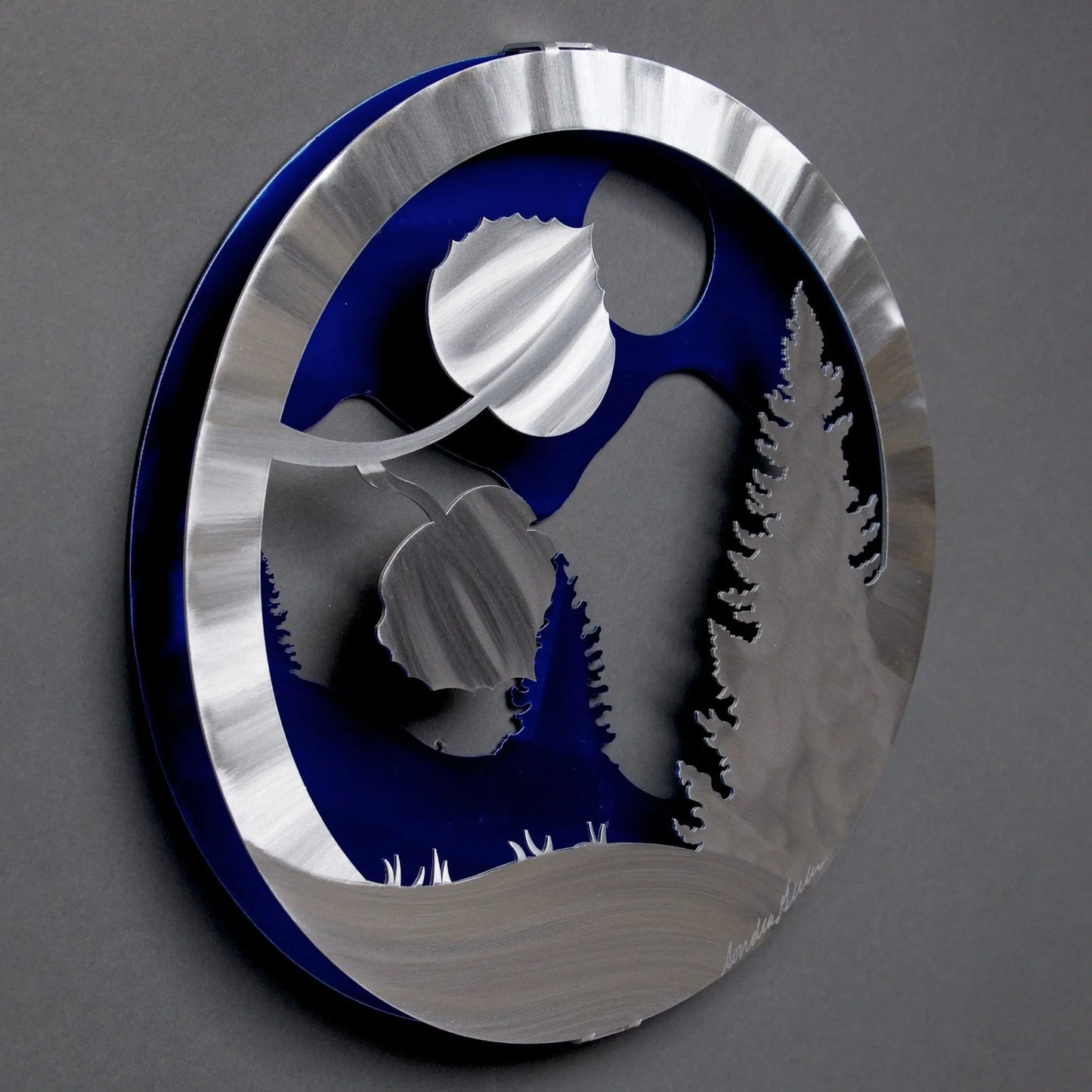 Metal Petal by Sondra Gerber Mountain View Circle Wall Art Artisan Crafted Hand Painted Brushed Aluminum Wall Sculptures