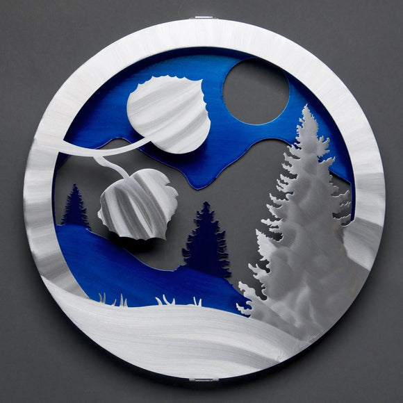 Metal Petal by Sondra Gerber Mountain View Circle Wall Art Artisan Crafted Hand Painted Brushed Aluminum Wall Sculptures