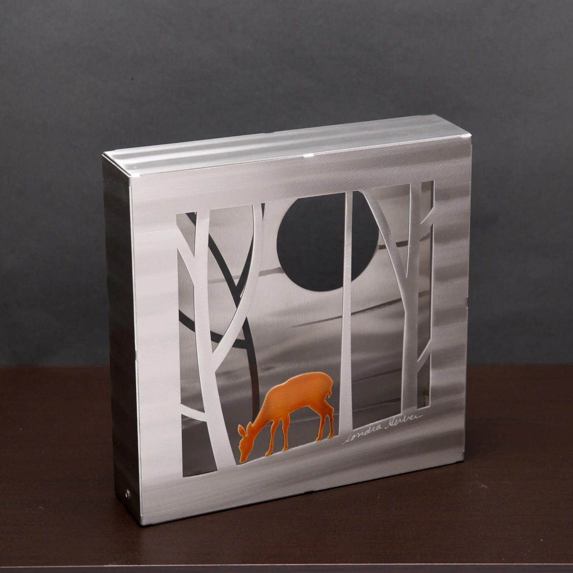 Metal Petal by Sondra Gerber Woodland Box Table or Wall Art Artisan Crafted Hand Painted Brushed Aluminum Table Sculptures