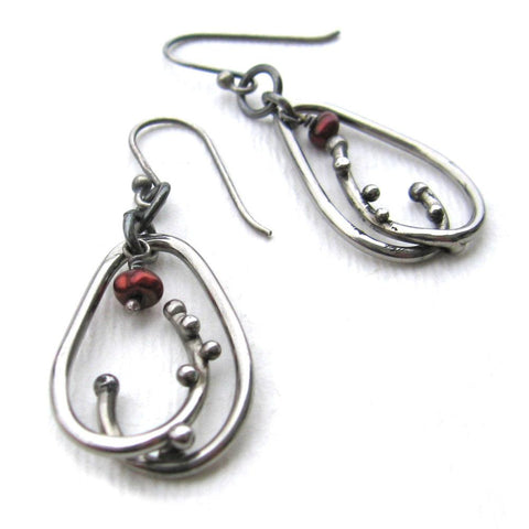 Metallic Evolution Dewdrop Stainless Steel and Semi Precious Stone Earrings Artisan Crafted Jewelry