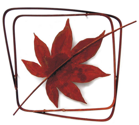 Metallic Evolution Japanese Maple Leaf Natural Rust Frame Artisan Crafted Sculptural Wall Art