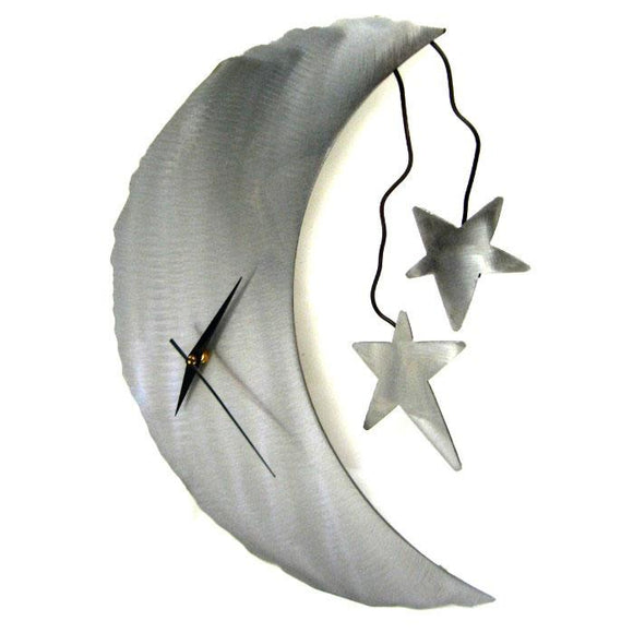 Metallic Evolution Moon and Stars Steel Wall Clock Artisan Crafted Wall Clocks
