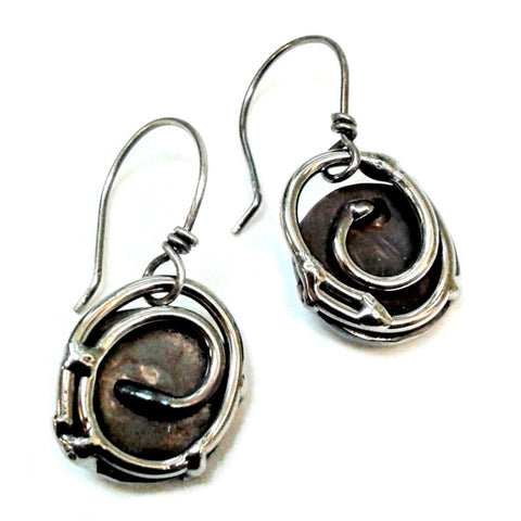 Metallic Evolution Nest Stainless Steel Earrings Artisan Crafted Jewelry