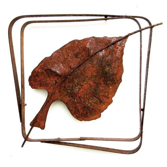 Metallic Evolution Outdoor Cottonwood Leaf Steel Frame XL LFRX-09, Small LFR-04, Artistic Artisan Sculptural Metal Wall Art