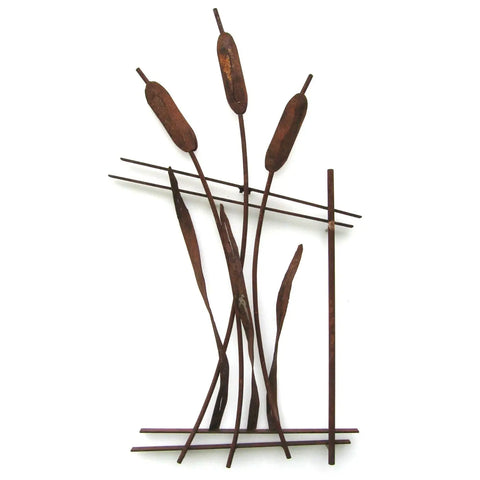Metallic Evolution Outdoor Steel Bulrush Fence Sculpture FNC-02, Artistic Artisan Metal Wall Art