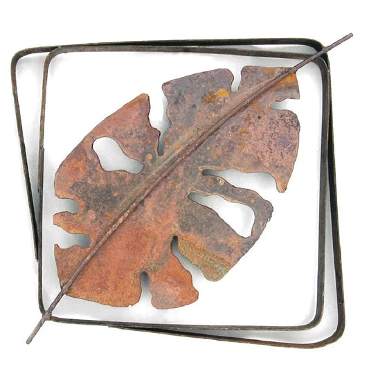 Metallic Evolution Outdoor Tropical Leaf Steel Frame XL LFRX-04, Small LFR-04,  Artistic Artisan Sculptural Metal Wall Art