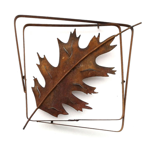 Metallic Evolution Red Oak Leaf Natural Rust Frame Artisan Crafted Sculptural Wall Art
