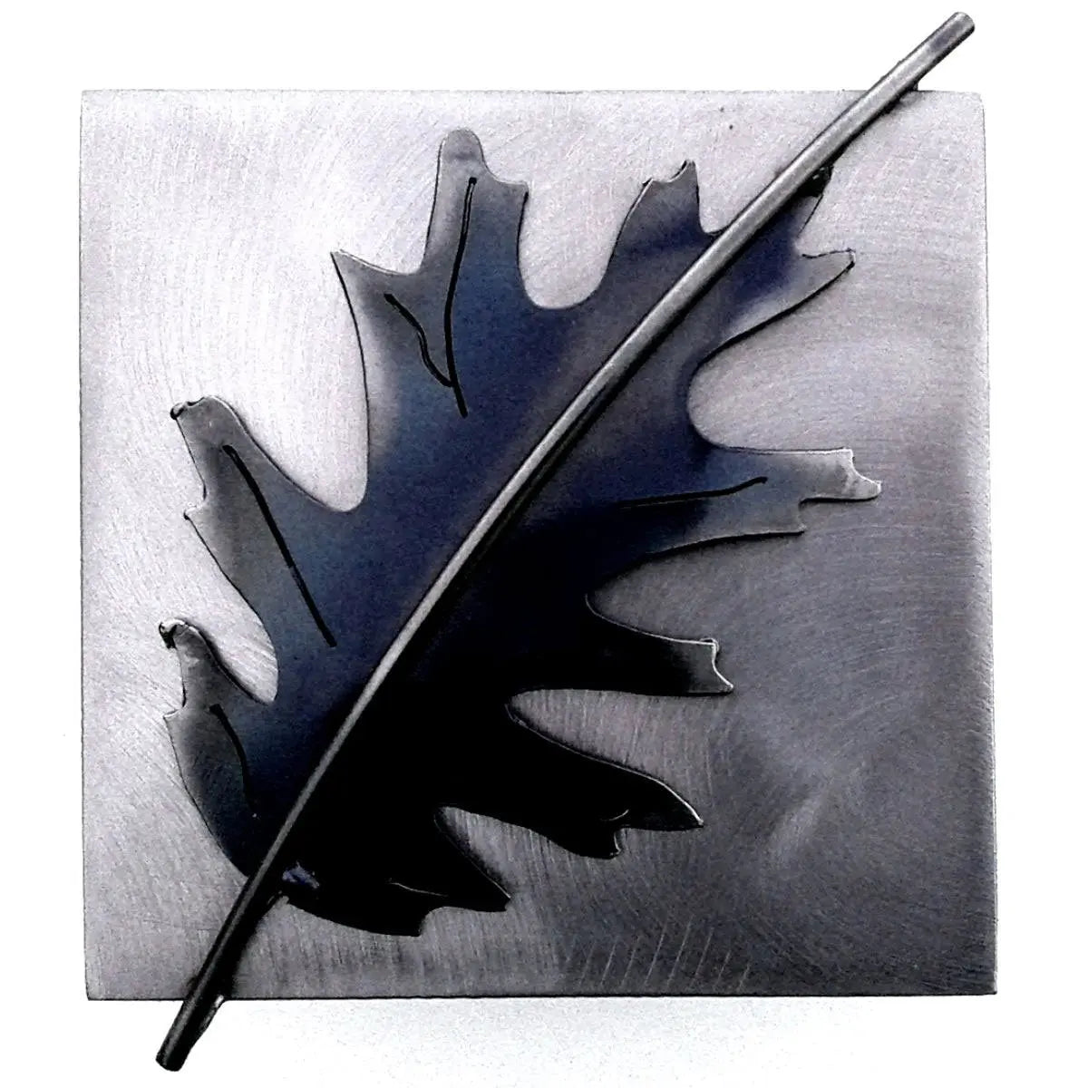 Metallic Evolution Red Oak Leaf Steel Tile Artisan Crafted Sculptural Wall Art