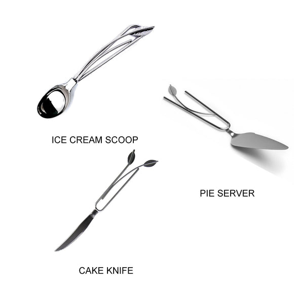 Metallic Evolution Stainless Steel Kitchen and Serving Utensils Set Ice Cream Scoop Cake Knife And Pastry Pie Server Artisan Crafted Servingware