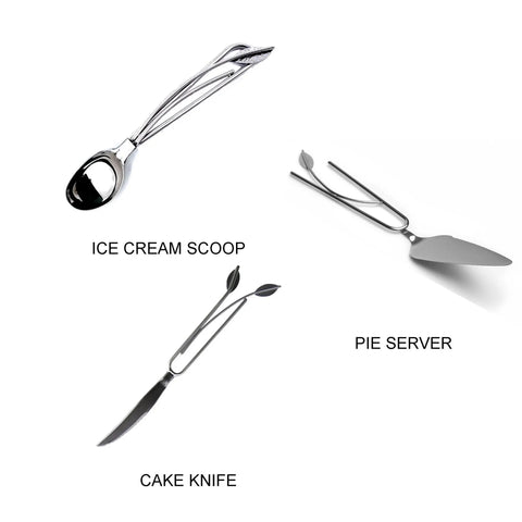 Metallic Evolution Stainless Steel Kitchen and Serving Utensils Set Ice Cream Scoop Cake Knife And Pastry Pie Server Artisan Crafted Servingware