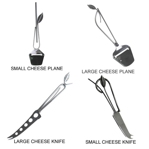 Stainless Steel Kitchen and Serving Utensils Four Piece Set Large Cheese Plane Small Cheese Plane Large Cheese Knife and Small Cheese Knife by Metallic Evolution