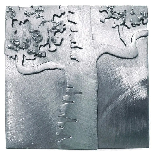 Metallic Evolution Steel Birch Tree Tile TLBT-66, Artistic Artisan Sculptural Metal Wall Art