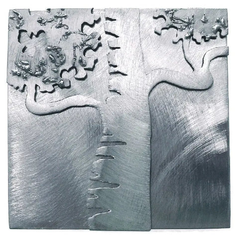 Metallic Evolution Steel Birch Tree Tile TLBT-66, Artistic Artisan Sculptural Metal Wall Art