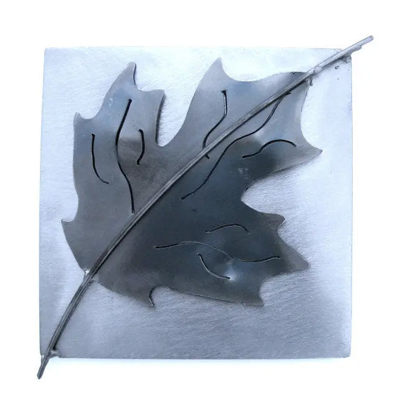 Metallic Evolution Steel Maple Leaf Tile TLML-66, Artistic Artisan Sculptural Metal Wall Art