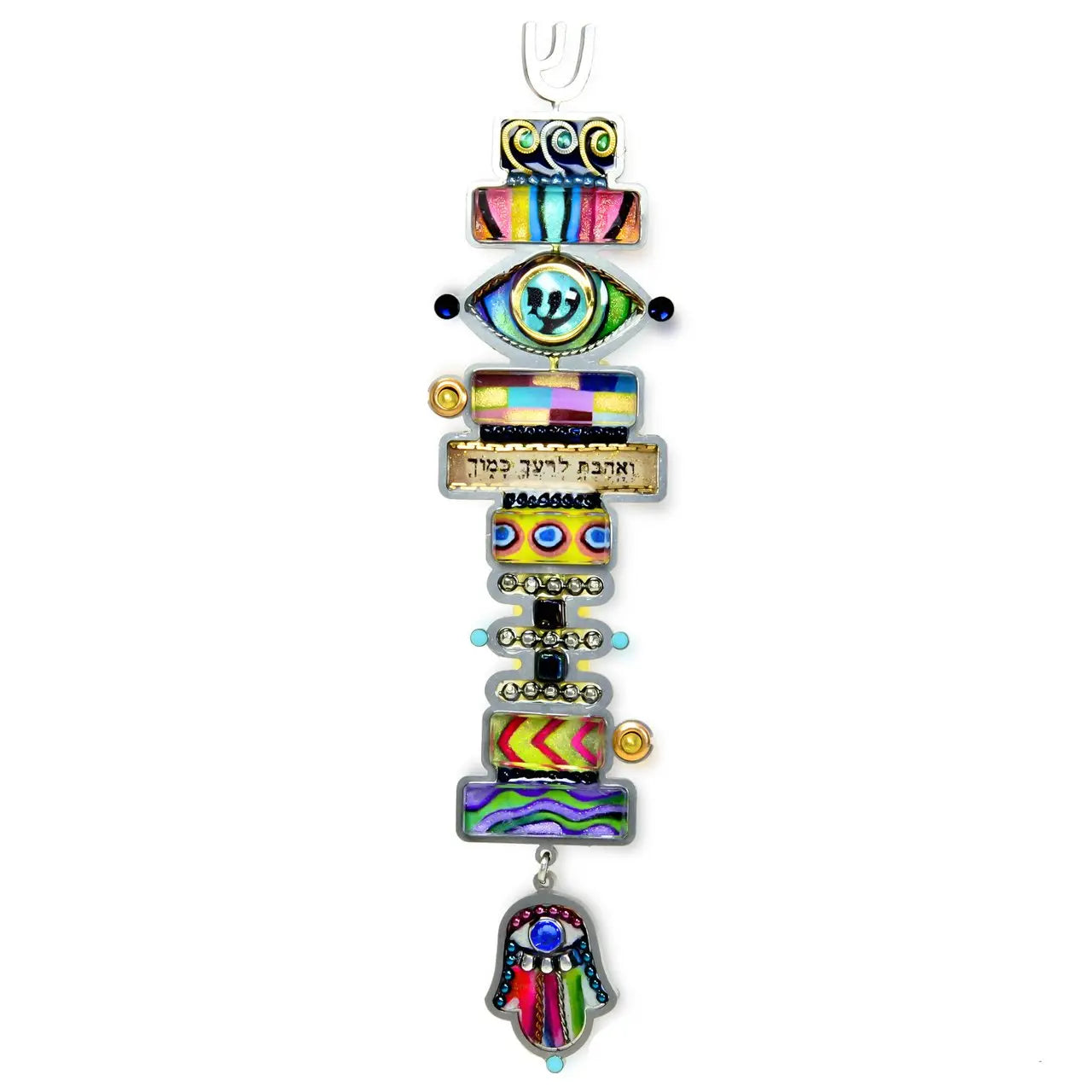Mezuzahs, Seeka Hamsa Mezuzah 1451405, Hand Painted, Stainless Steel, Austrian Crystal, Beads, Artistic Artisan Judaica
