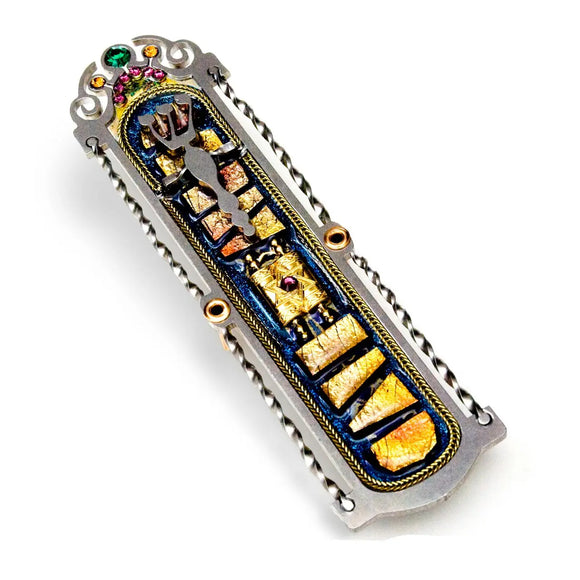 Mezuzahs, Seeka Mount Sinai Mezuzah 1459901, Hand Painted, Stainless Steel, Austrian Crystal, Beads, Artistic Artisan Judaica