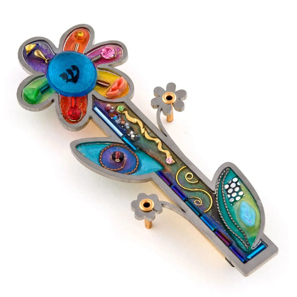 Mezuzahs, Seeka Flower Mezuzah 1450802 Hand Painted Stainless Steel Austrian Crystal Beads Artistic Artisan Judaica