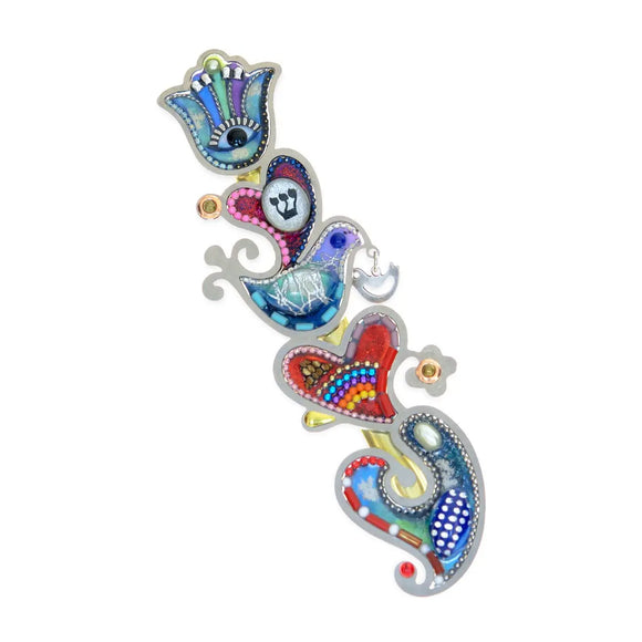 Mezuzahs, Seeka Hearts Mezuzah 1451720 Hand Painted Stainless Steel Austrian Crystal Beads Artistic Artisan Judaica