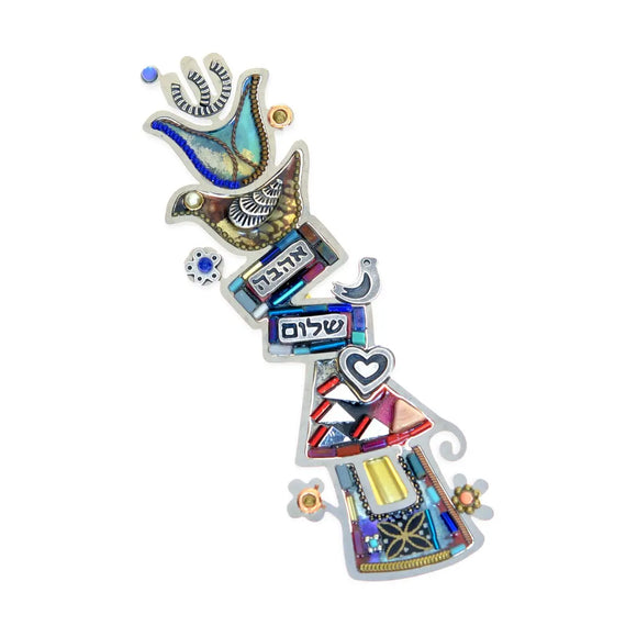 Mezuzahs, Seeka Love and Peace Mezuzah 1451719 Hand Painted Stainless Steel Austrian Crystal Beads Artistic Artisan Judaica