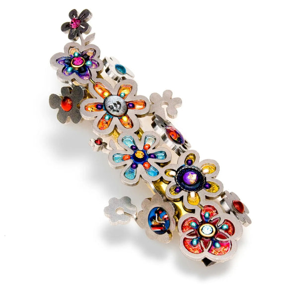 Mezuzahs, Seeka Flowers Mezuzah 1450932, Hand Painted, Stainless Steel, Austrian Crystal, Beads, Artistic Artisan Judaica