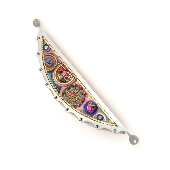 Mezuzahs, Seeka Modern Crescent Mezuzah 1450725, Hand Painted, Stainless Steel, Austrian Crystal, Beads, Artistic Artisan Judaica