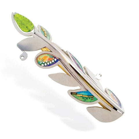 Mezuzahs, Seeka Olive Branch Peace Mezuzah, Seeka 1450637, Hand Painted, Stainless Steel, Austrian Crystal, Beads, Artistic Artisan Judaica