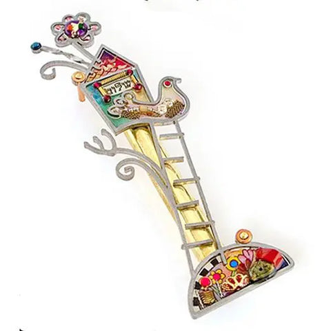 Mezuzahs, Seeka Peace Mezuzah 1450257, Hand Painted, Stainless Steel, Austrian Crystal, Beads, Artistic Artisan Judaica