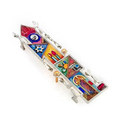 Mezuzahs, Seeka Shabbat Home Mezuzah 1450454, Hand Painted, Stainless Steel, Austrian Crystal, Beads, Artistic Artisan Judaica