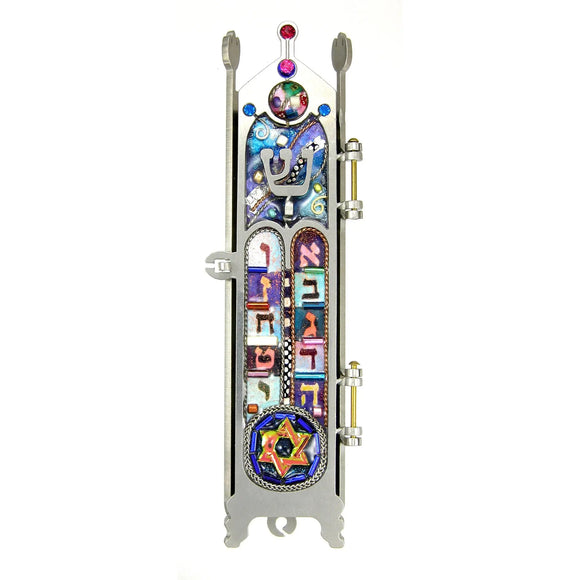 Mezuzahs, Seeka Torah Ark Mezuzah 1451056, Hand Painted, Stainless Steel, Austrian Crystal, Beads, Artistic Artisan Judaica