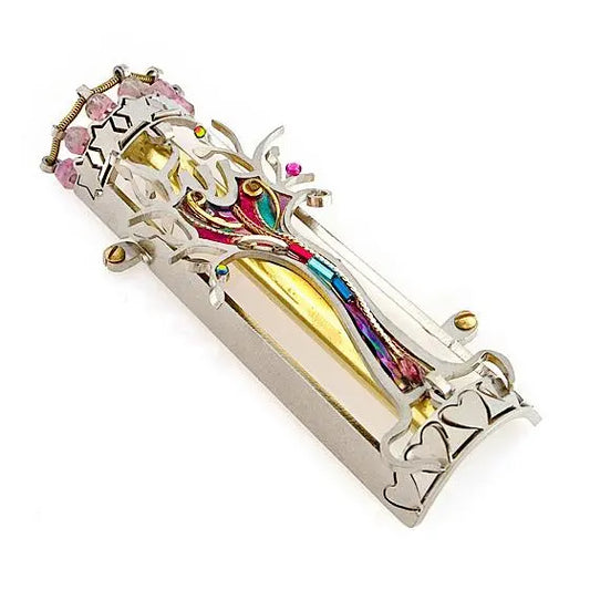 Mezuzahs, Seeka Tree Of Life Mezuzah 1450558, Hand Painted, Stainless Steel, Austrian Crystal, Beads, Artistic Artisan Judaica