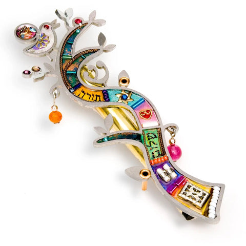 Mezuzahs, Seeka Tree Of Life Mezuzah 1450934, Hand Painted, Stainless Steel, Austrian Crystal, Beads, Judaica