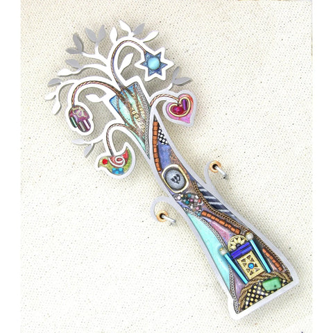 Mezuzahs, Seeka Tree of Life Mezuzah 1450954 Hand Painted Stainless Steel Austrian Crystal Beads Artistic Artisan Judaica