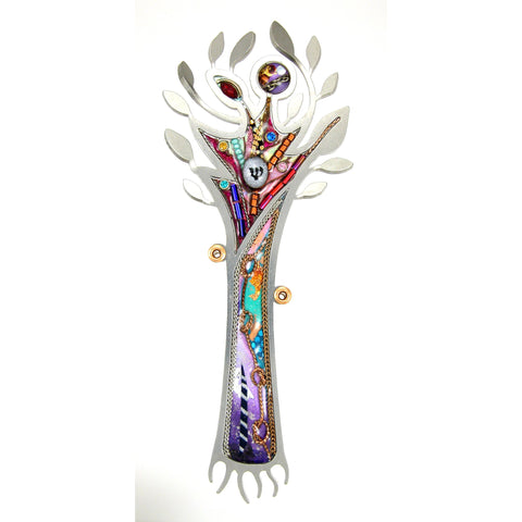 Mezuzahs, Seeka Tree of Life Mezuzah 1451054, Hand Painted, Stainless Steel, Austrian Crystal, Beads, Artistic Artisan Judaica