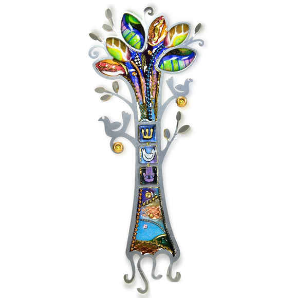 Mezuzahs, Seeka Tree Of Life Mezuzah 1451406, Hand Painted, Stainless Steel, Austrian Crystal, Beads, Artistic Artisan Judaica