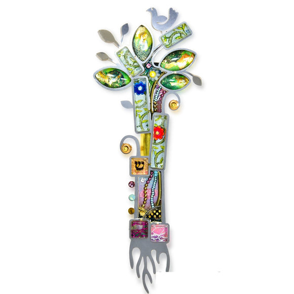 Mezuzahs, Seeka Tree of Life Mezuzah 1451408, Hand Painted, Stainless Steel, Austrian Crystal, Beads, Artistic Artisan Judaica