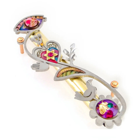 Mezuzahs, Seeka Vine Of Peace Mezuzah 1450259, Hand Painted, Stainless Steel, Austrian Crystal, Beads, Artistic Artisan Judaica