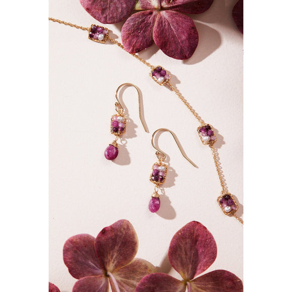 Michelle Pressler Berry Ombre Box Earrings 4244 with Rubies Pink Sapphire Rhodalite Garnet and Pearl Artistic Artisan Designer Jewelry