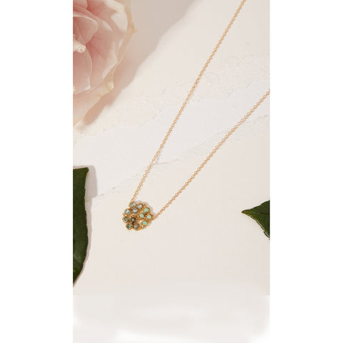 Michelle Pressler Blue Honeycomb Necklace 5122 with Blue Zircon, Green Opal, and Australian Opal Artistic Artisan Designer Jewelry