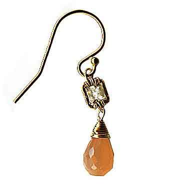 Michelle Pressler Jewelry Box Earrings 4226 with White Natural Zircon and Peach Moonstone Artistic Artisan Designer Jewelry