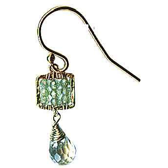 Michelle Pressler Jewelry Box Earrings 4244 B B with Green Kyanite and Aquamarine Briolet Artistic Artisan Designer Jewelry