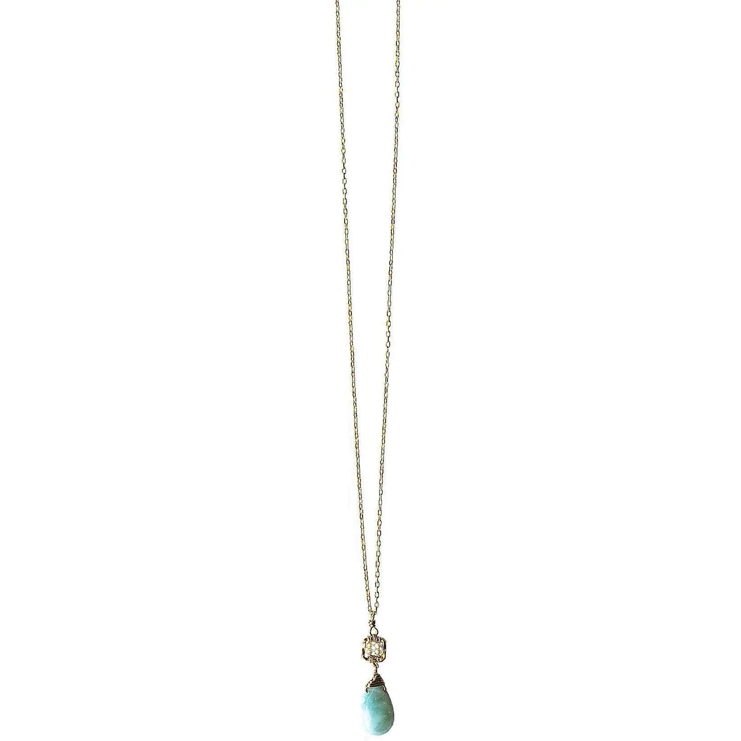 Michelle Pressler Jewelry Box Necklace 4222 with White Natural Zircon and Larimar Artistic Artisan Designer Jewelry