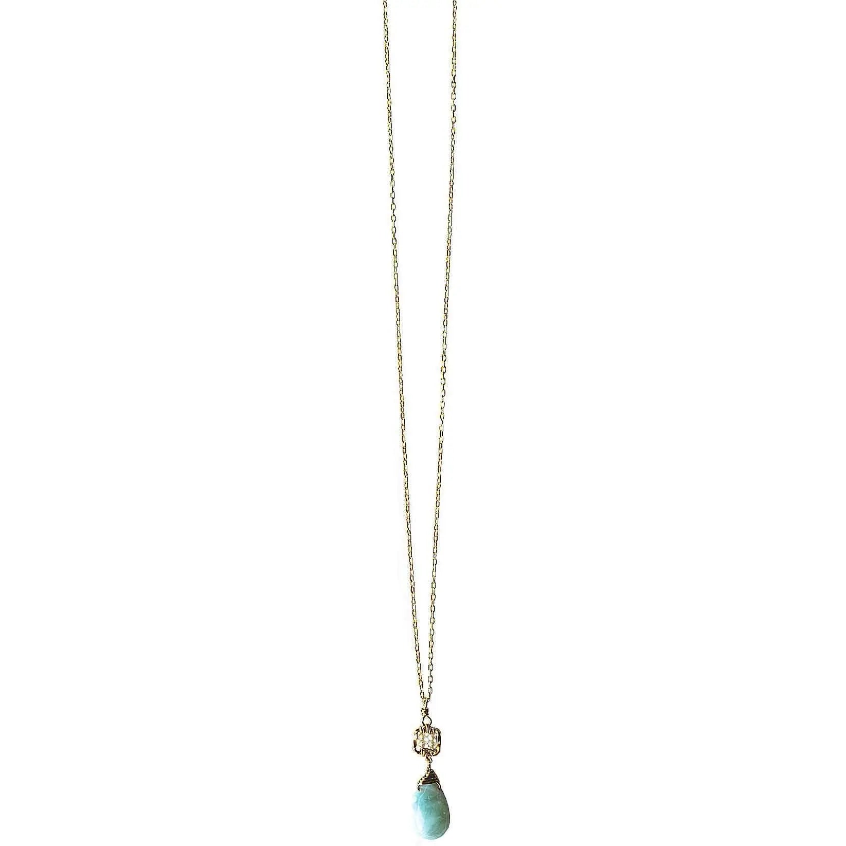 Michelle Pressler Jewelry Box Necklace 4222 with White Natural Zircon and Larimar Artistic Artisan Designer Jewelry