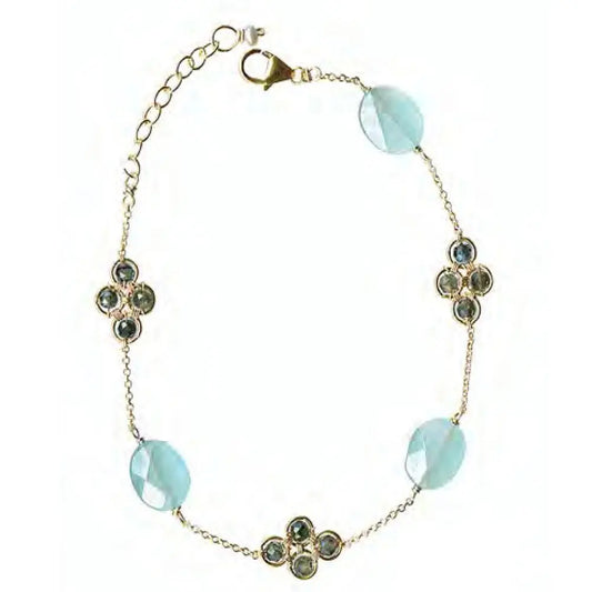 Michelle Pressler Jewelry Bracelet 4880 with Australian Sapphire and Chalcedony Artistic Artisan Crafted Jewelry