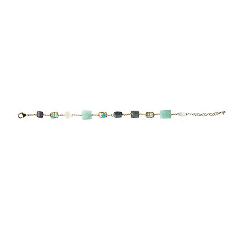 Michelle Pressler Capri Bracelet 4705 F with Larimar Turquoise Apatite Labradorite Moonstone Kyanite Dark Amazonite and Light Amazonite Artistic Artisan Designer Jewelry