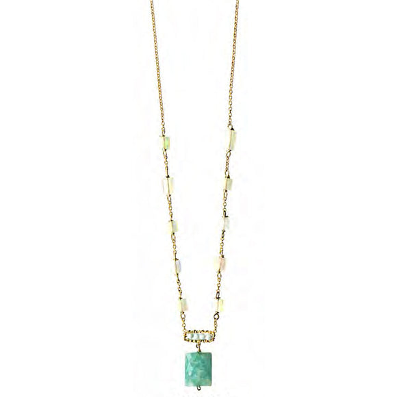 Michelle Pressler Capri Necklace 4690 B with Opal Larimar and Dark Amazonite Artistic Artisan Designer Jewelry