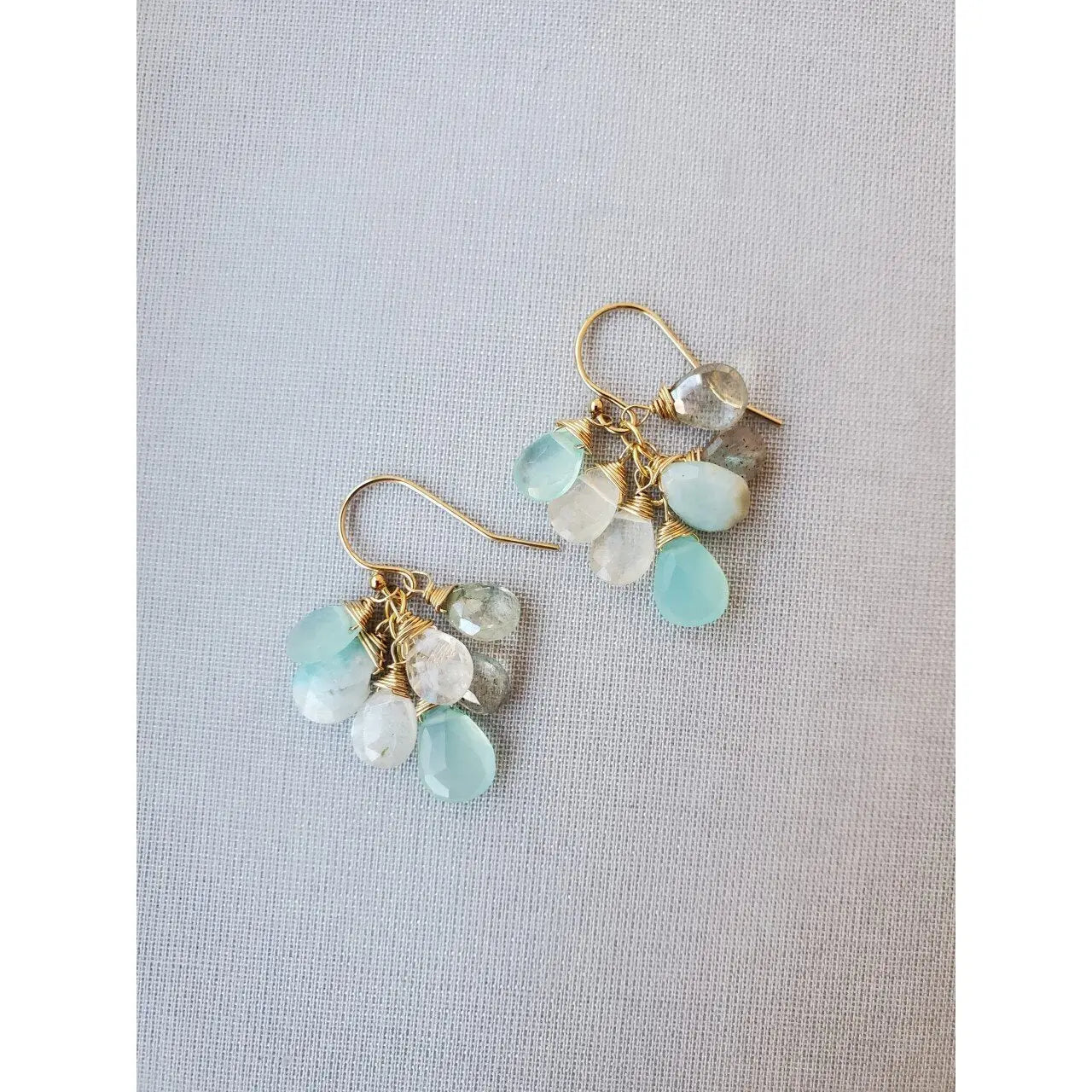 Cloud Cluster Earrings 2692 with White Labradorite Larimar Aqua Chalcedony and Green Kyanite by Michelle Pressler Jewelry Michelle Pressler Jewelry