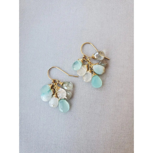 Cloud Cluster Earrings 2692 with White Labradorite Larimar Aqua Chalcedony and Green Kyanite by Michelle Pressler Jewelry Michelle Pressler Jewelry