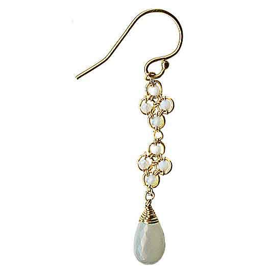 Michelle Pressler Jewelry Clovers Earrings 4716 with Australian Opal and Grey Moonstone Artistic Artisan Designer Jewelry