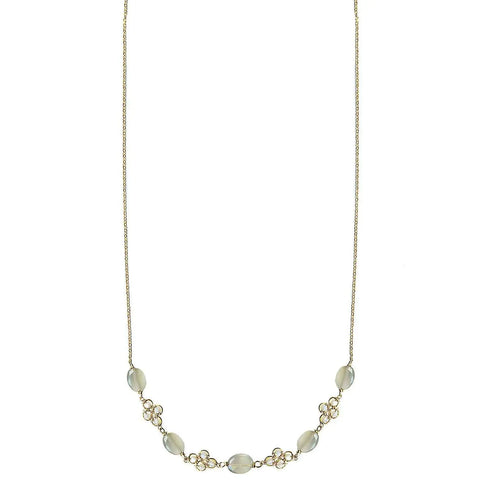 Michelle Pressler Jewelry Clovers Necklace 4713 with Australian Opal and Grey Moonstone Artistic Artisan Designer Jewelry