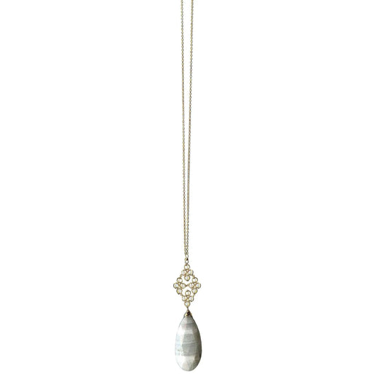 Michelle Pressler Jewelry Clovers Necklace 4721 A with Australian Opal and Striped Grey Agate Artistic Artisan Designer Jewelry